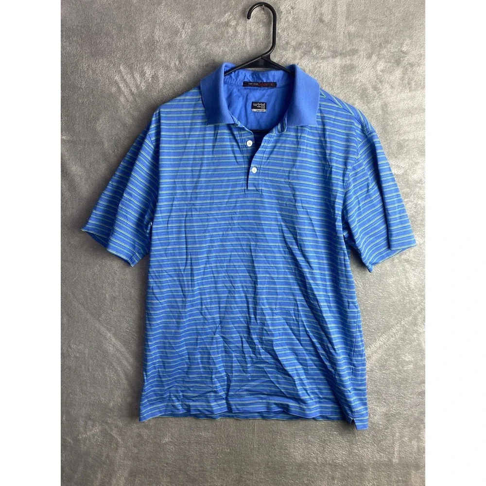 Nike Tiger Woods Collection Mens Medium Blue Striped Polo Shirt